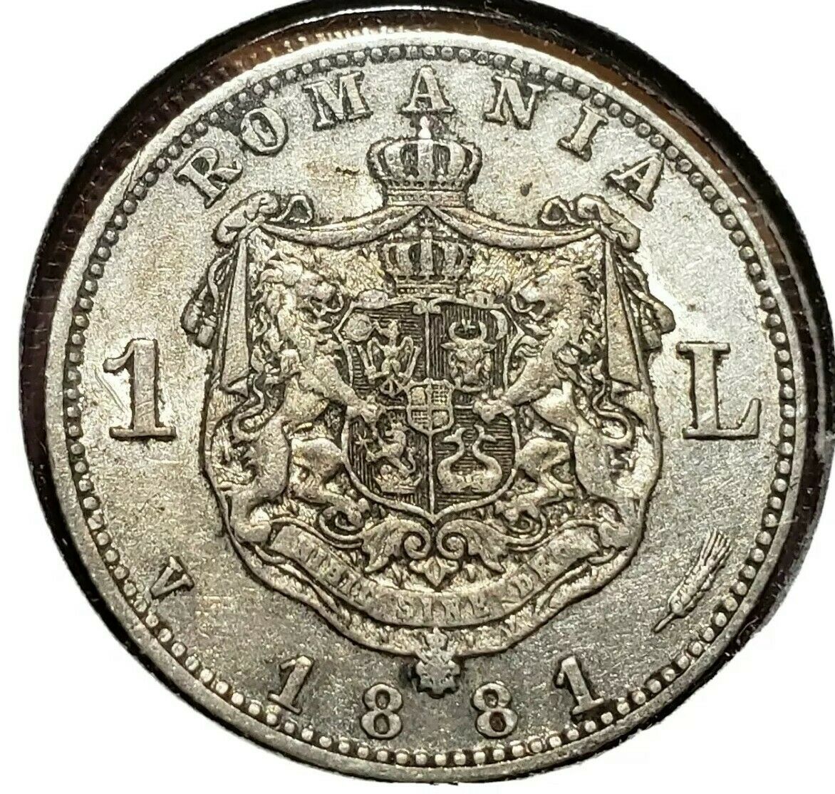 1881 Leu Silver Romania.  High Grade