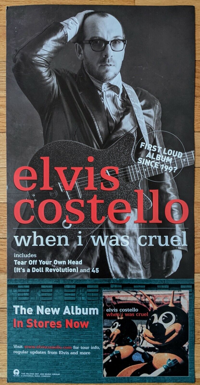 Elvis Costello When I Was Cruel Two-sided 24x12 Promo Poster