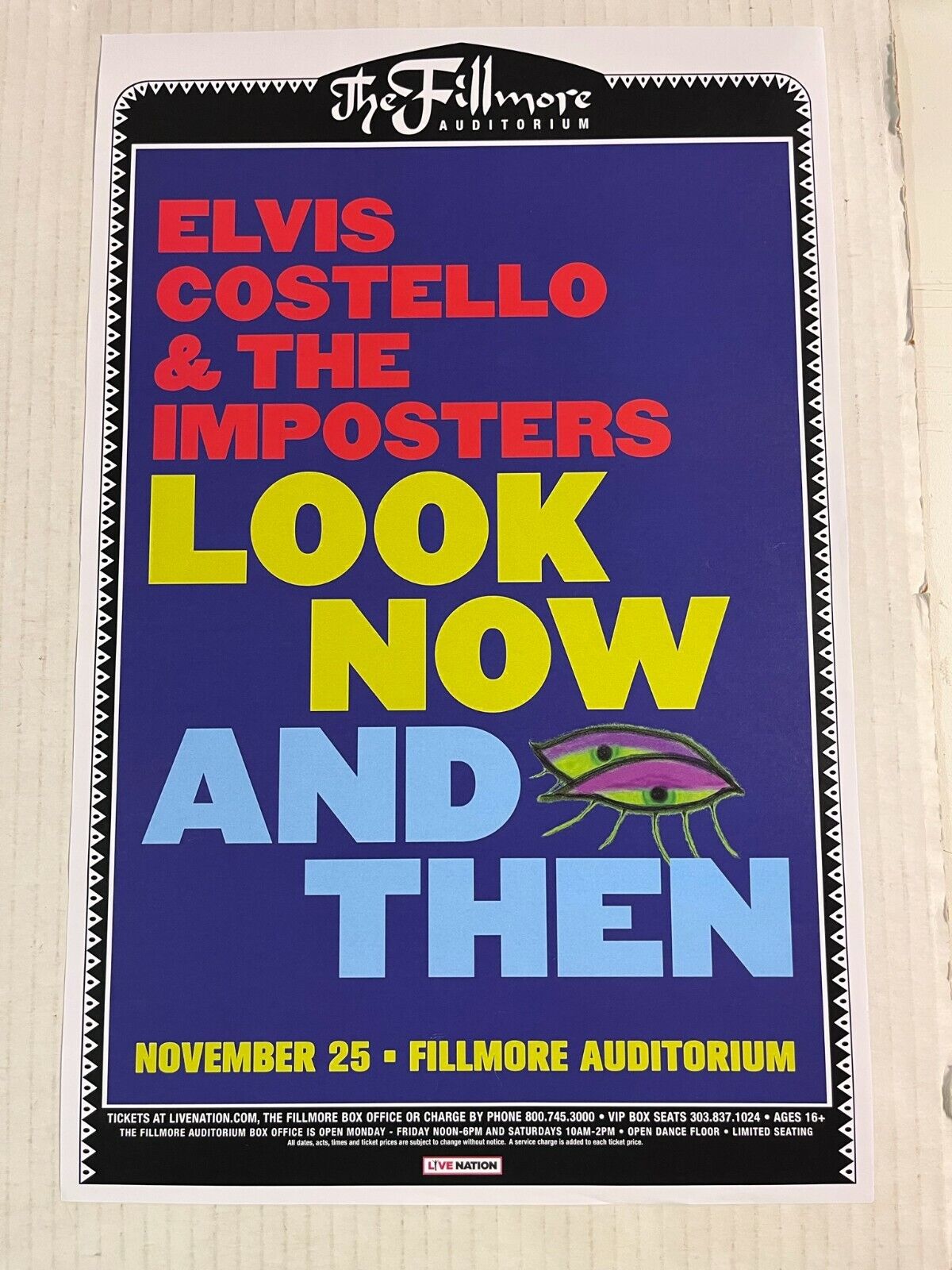 Elvis Costello Imposters Look Now And Then Tour Fillmore Denver 2021 Flyer