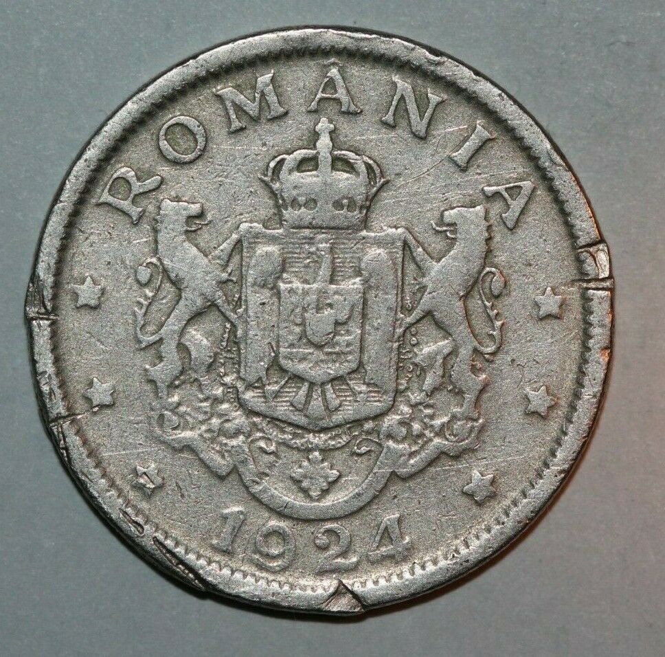 Romania     1924   2 Lei      National Arms    25mm-foreign Coin
