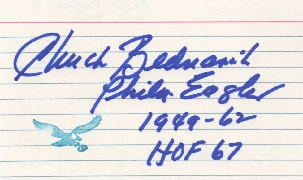 Chuck Bednarik - Nfl, Pro Football Hall Of Fame - Autographed 3x5 Card