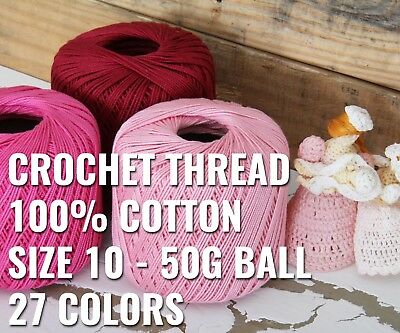 Cotton Crochet 27 Colors Available Size 10 - 50g Ball - Threadart