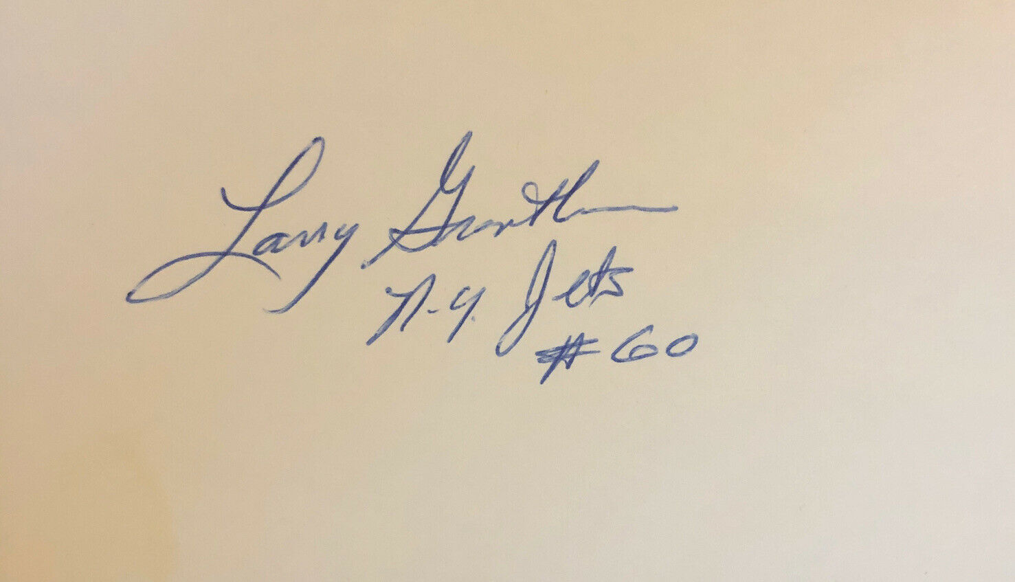 Larry Grantham  Autographed Football 3x5 Index Card