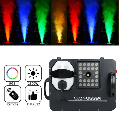 1500w Smoke Fog Machine 24led Rgb Light Dmx Dj Remote Vertical Spray Fog Effect