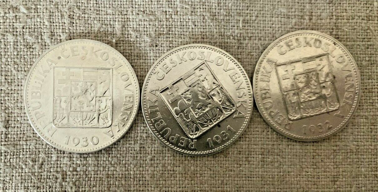 Lot 3 Coins Czechoslovakia 10 Korun Silver Coin 1930-32 Vintage Collectable