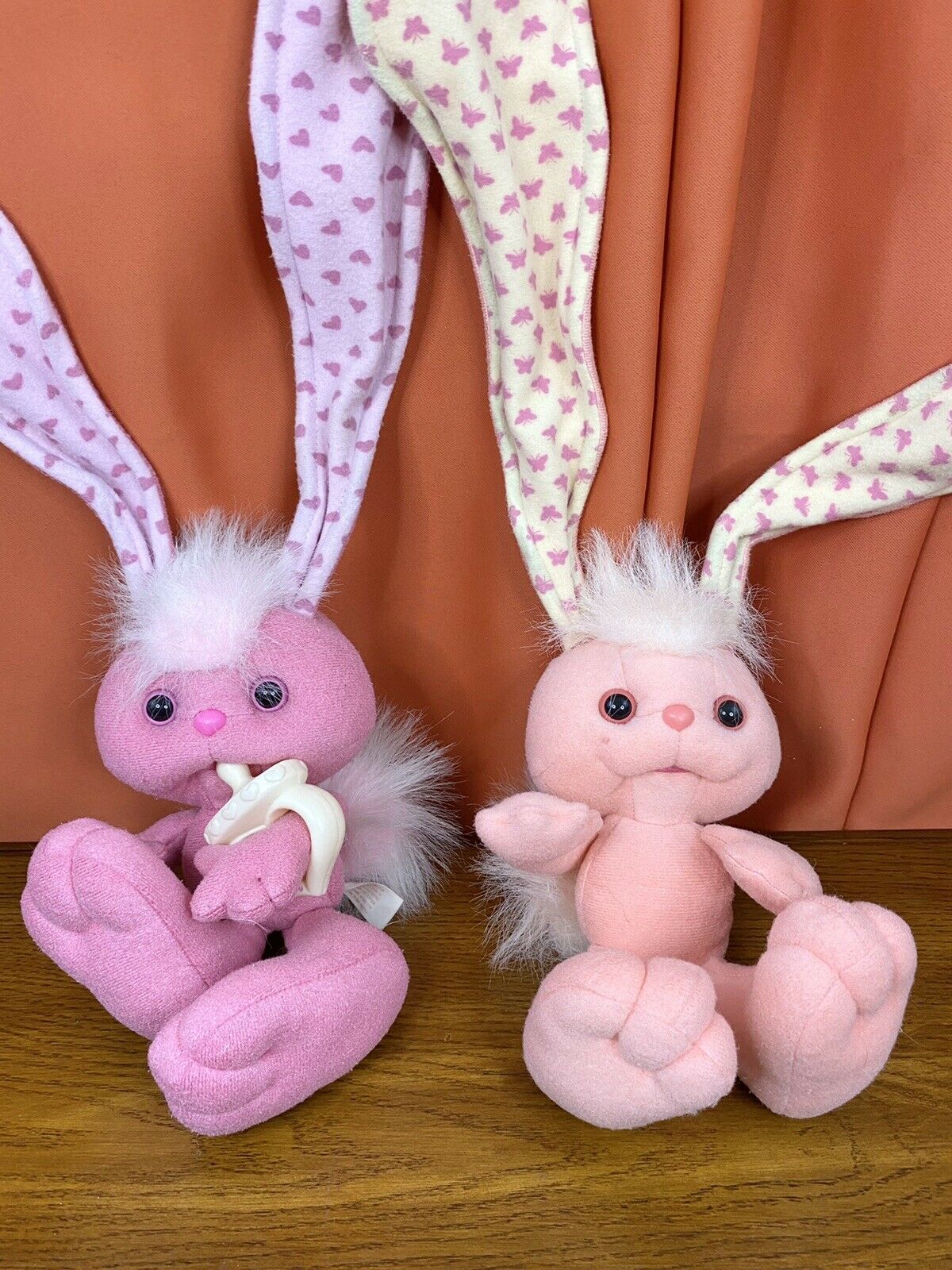 Kenner The Grabbits Babies 1989 Lot Of 2 - Dark Pink + Light Pink, Bendable Ears