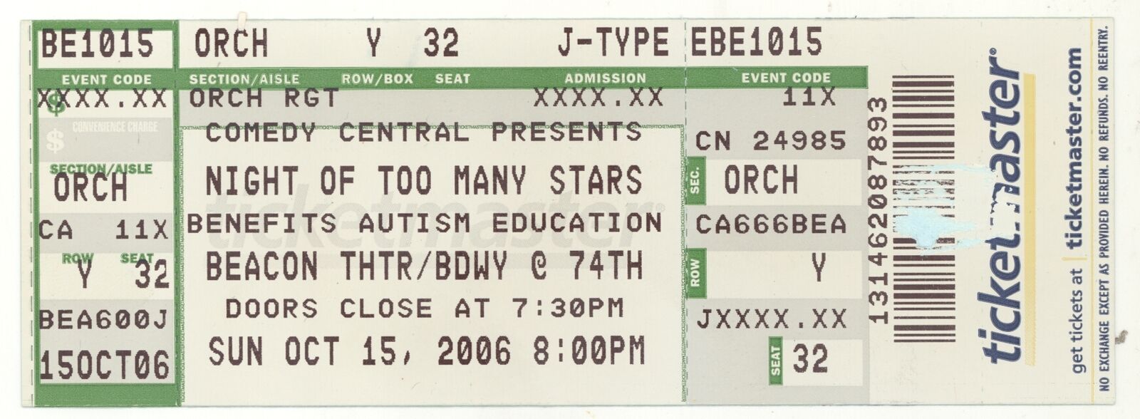 Elvis Costello Jimmy Fallon David Letterman Jon Stewart 10/15/06 Ticket!