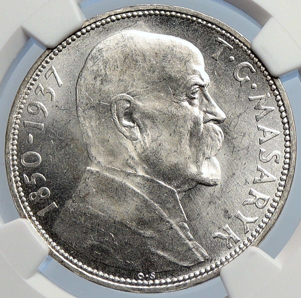 1937 Czechoslovakia President Masaryk Vintage Silver 20 Korun Coin Ngc I105788